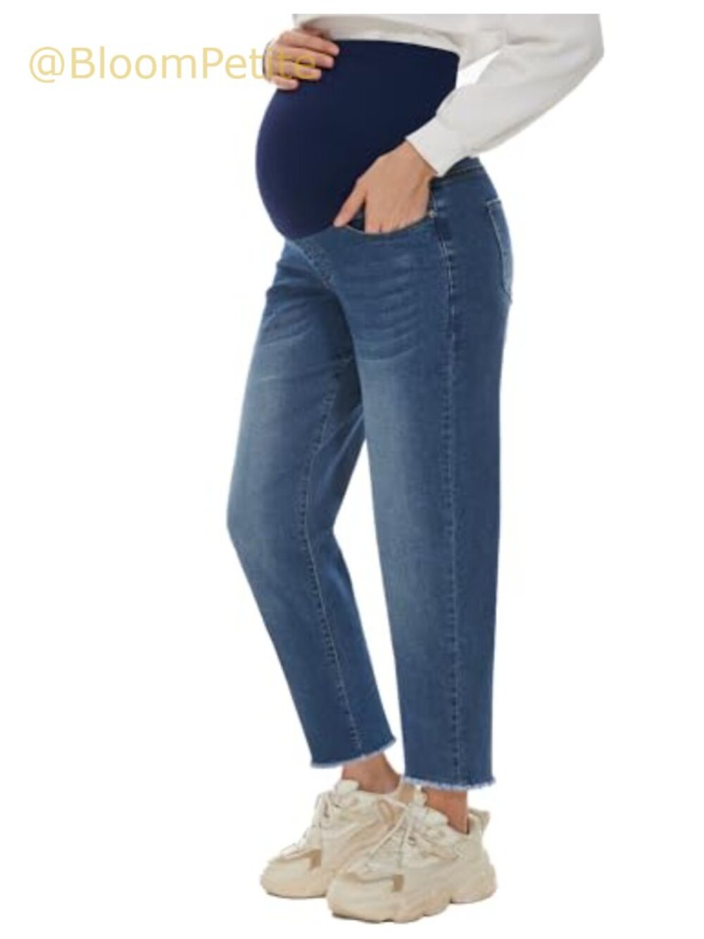 Maternity Boyfriend Jeans Over Belly Stretch Denim Pants Pockets